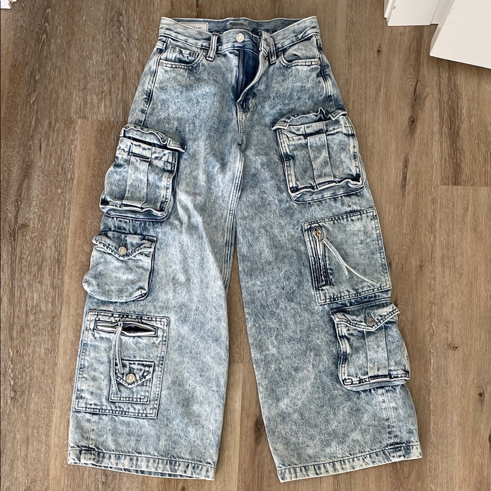 GAP Acid Wash Blue Wide-Leg Cargo Pants